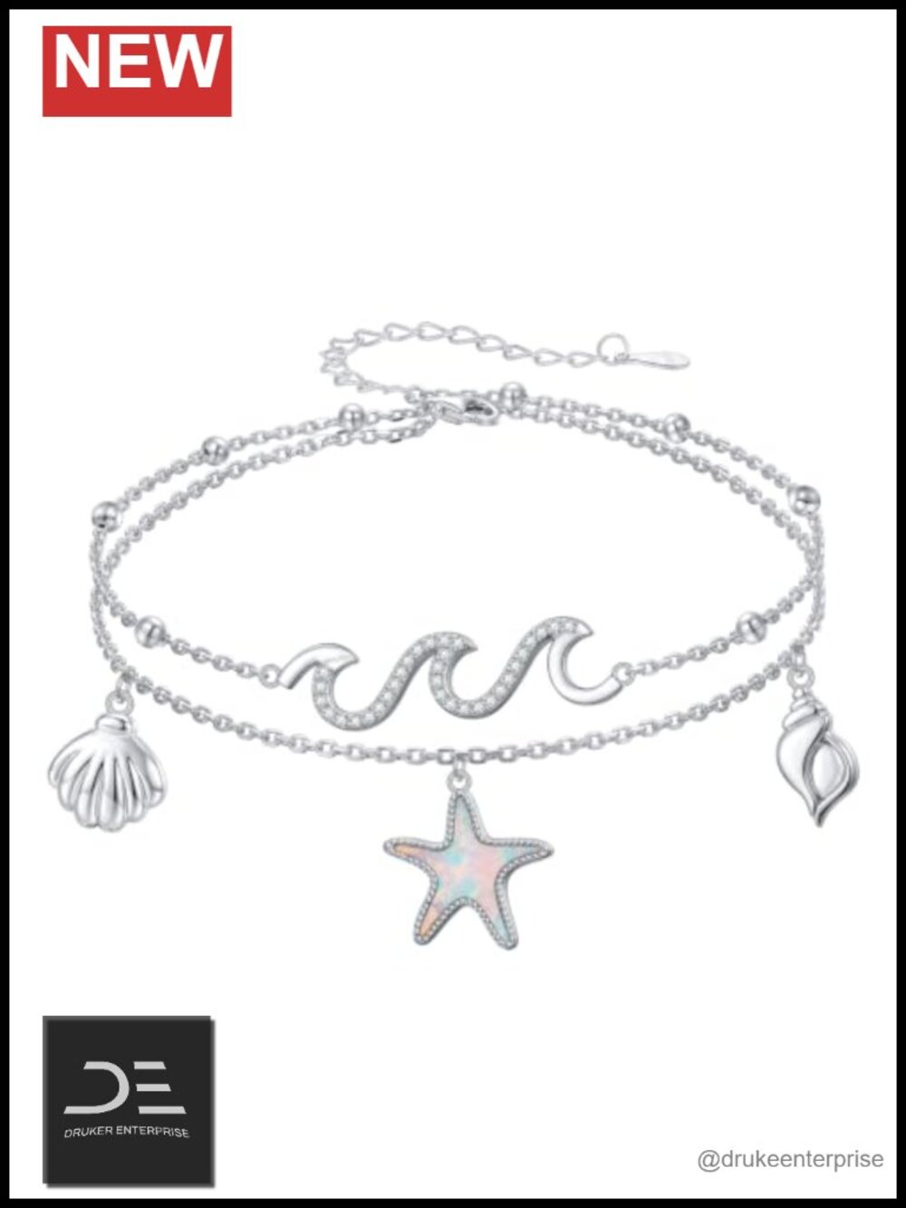 925 Sterling Silver Anklet Boho Layered Abalone Shell Starfish Foot Chain